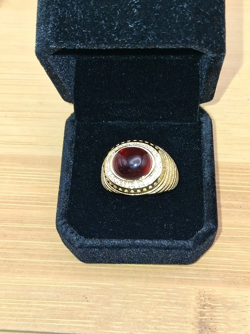 Gold-Tone Red Cabochon Cocktail Ring